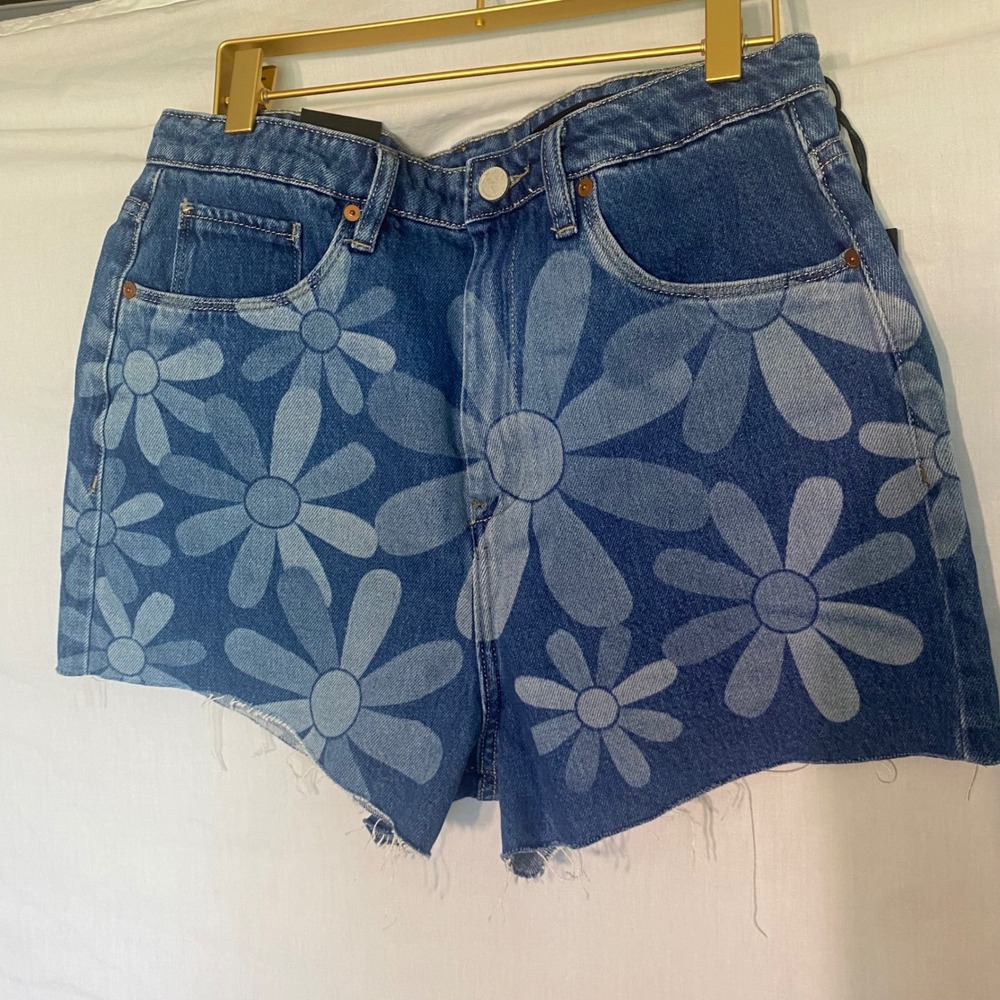 BLANKNYC The Reeve High-Rise Ribcage Daisy Floral Denim Shorts Blue Size‎ 30 NEW